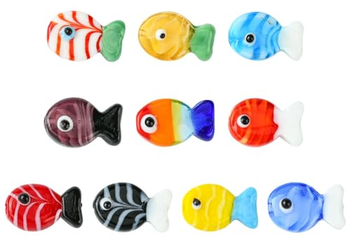 Airssory 10 cuentas de cristal de 10 estilos de peces de Murano, animales marinos y Jesús, para bricolaje, joyería, pulsera, collar, aretes, manualidades, bolsa, llavero, decoración de teléfono