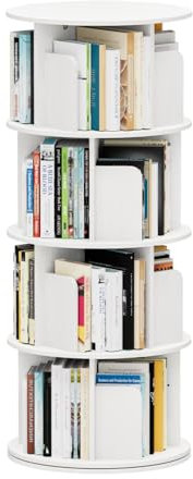 APPOLYN Bücherregal Drehbar 360 Grad, 4-Etagen Drehbares Bücherregal, Kinder bücherregal, Standregal, Multifunktionales Bücherregal für Wohnzimmer, Schlafzimmer, Büro, Weiß