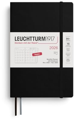 LEUCHTTURM1917 372790 Monatsplaner & Notizbuch Paperback (B6+) 2026, 16 Monate, Softcover, Schwarz, Englisch