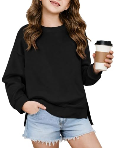 Arshiner Flickor Sweatshirt Ultrakomfortabel Höst Vinter Rund hals Enfärgad Tröja Ledig Mode Sport Långärmad Skjortor för barn 5-14 år