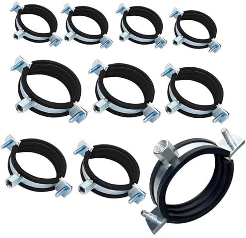 AGSYFFD Lot de 10 colliers de serrage robustes en acier galvanisé, 38 à 43 mm avec doublure en caoutchouc noir et parties avec fixation murale M8