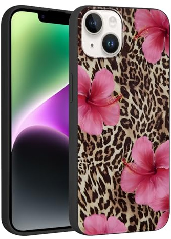 Foonary Leopard Flower Print Case for iPhone 14/iPhone 13 6.1,Cute Aesthetic Design Silicone Soft cheetah print Pattern Phone Cover for Girls, Preppy Shockproof Protective Case for Women