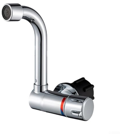 Rubinetto per camper, maniglia singola per acqua calda e fredda, girevole, pieghevole, rubinetto per lavello con coperchio per roulotte per camper rubinetto da cucina