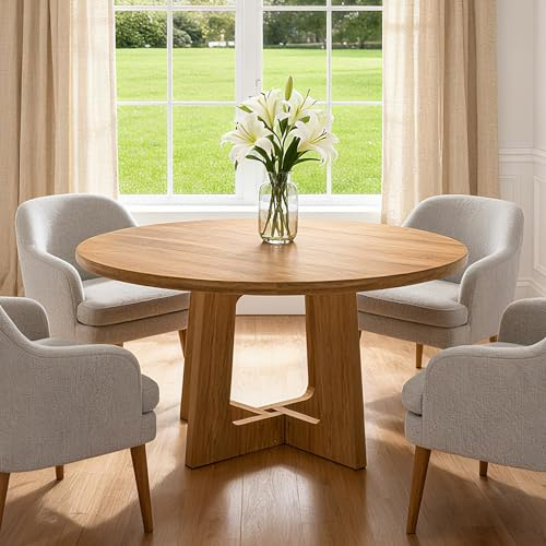 Table ronde de salle à manger, table de cuisine avec structure à double support stable, diamètre 120 cm, pour 4 à 6 personnes, table de haute qualité pour la salle à manger, la cuisine ou le salon
