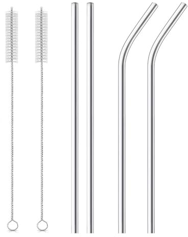 4 Piezas Pajitas De Acero Inoxidable 30cm, Straws For Flask, Pajitas Reutilizables, Pajitas MetáLicas, Con 2 Cepillos De Limpieza, Se Puede Usar En Cócteles, Bebidas, Agua Potable Diaria