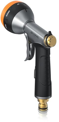 Brandson - Handbrause Garten - Messing Metall − Hochdruck Gartenbrause - 7 Sprühbilder - robuster Messingkopf - frostsicher - 3/4 Zoll