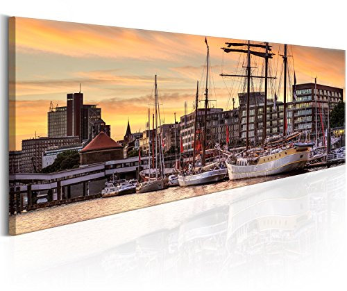 murando - Bilder Hamburg 120x40 cm Vlies Leinwandbild 1 tlg Kunstdruck modern Wandbilder XXL Wanddekoration Design Wand Bild Panoramabild - Stadt Hamburg Panorama d-B-0165-b-a