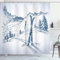 ABAKUHAUS Winter Duschvorhang, Ski Sport Mountain View, Stoffliches Gewebe Badezimmerdekorationsset mit Haken, 175 x 200 cm, Blau Weiß
