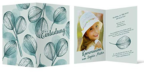 10 x Kommunion Einladungskarten individuell mit Foto und Text DIN A6 Klappkarte - Vegetation