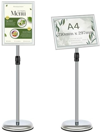Mutualsign Infoständer A4 Aluminium Plakatständer Höhenverstellbar Posterständer Informationsständer Präsentationsständer Werbeständer. (Silber)