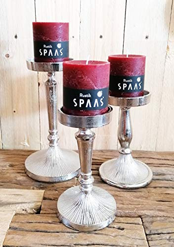 MichaelNoll Kerzenständer 3er Set Kerzenhalter Aluminium Silber - Kerzenleuchter Modern für Stumpenkerzen - H 17,5 cm / 18,0 cm / 23,5 cm