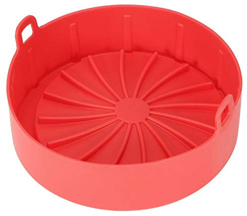 Olla de Silicona para freidora de Aire 19cm, Cesta de silicona airfryer Redonda, Reutilizables Bandeja Silicona Freidora Aire, Resistente al calor Silicona Aire Freidora Revestimientos(rojo)