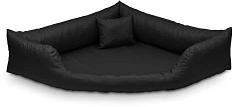 Juelle Orthopädisches Hundebett Eckbett Hundebett mit Orthopädischer Matratze für Große Hunde Abnehmbarer Bezug, Waschbar, Dakota M-XXL (130x95 cm, Schwarz)