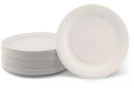 Ecocleo Pappteller 100 Stück 18cm Einweggeschirr beschichtet, Einwegteller weiß, Pappteller Geburtstag, Papierteller, Einweg Teller, Paper Plates, Partyteller, Pappgeschirr, Pappteller weiß