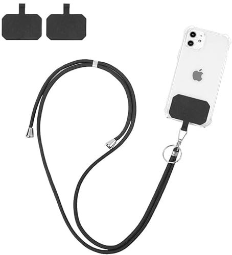 flintronic Cordón Correa para Teléfono Móvil Ajustable Universal, Correa para el Cuello, Correa Cruzada y para la Muñeca, Compatible la Mayoría de Las Fundas de Teléfono, con Llavero y Parche-Negro