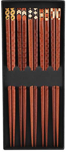 Alvinlite Baguettes en Bois Baguettes en Bois sculptées à la Main japonaises Coffret Cadeau 5 Paires Baguettes