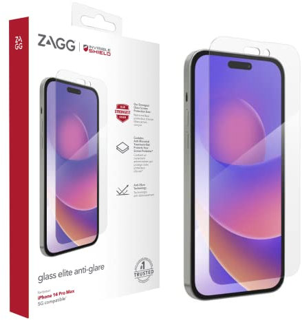 ZAGG InvisibleShield Glass Elite Screen Protector for iPhone 14 Pro Max, Anti-Glare, Shockproof, Smudgeproof, Scratch Resistant, Anti-Microbial, (Clear)