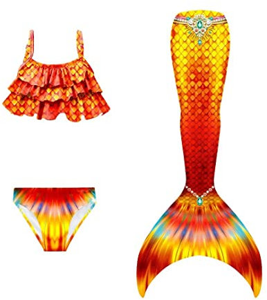 NAITOKE Meerjungfrauenschwanz mit Bikini für Mädchen,3pc,ohne Monoflosse,CYCYV,150