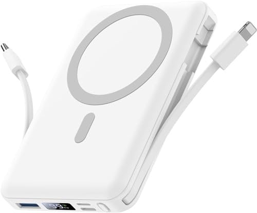 Yiisonger Magsafe Powerbank 10000mAh, Wireless Magnetische Powerbank 22.5W PD Schnelles Laden mit LED-Display und USB-C Ladekabel Externe Akkupack für iPhone 15/14/13/12 Pro Max/Pro/Plus (Weiß)