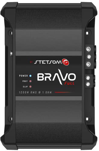 Stetsom Bravo Full 1200 1 Ohm Mono Car Amplifier, 1200.1 1.2K Watts RMS, 1Ω Stable Car Audio, HD Sound Quality, Crossover & Bass Boost, Car Stereo Speaker Subwoofer MD, Smart Coolers