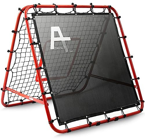Doppelseitige Rebounder Net Fußball Training Ausrüstung, Fußball Tor Kickback Ziel justierbar für Kinder Spiel Lehre Übung Ausrüstung, Einstellbare tragbare Netze für Garten, Rot