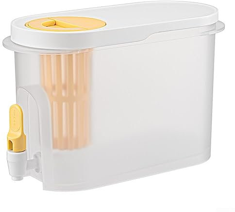 3.9L Drinks Dispenser Fridge Beverage Kettle Plastic Fridge Jug Drinks Chiller Ice Water Infuser Cold Buckets with Tap, Yellow
