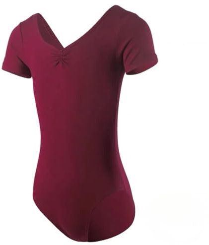 HEARTTOUCH Gymnastikanzug Mädchen Ballett Tanzbody Kurzarm Turnbody Turntrikot Gymnastik Leotard Einfarbig Ballettanzug Turnanzug Ballettkleidung (Weinrot,100)