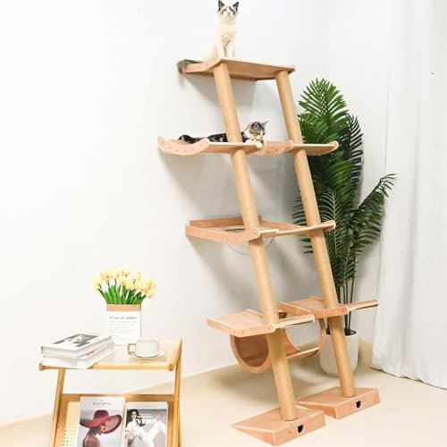 Árbol para Gatos con Hamaca, Poste Rascador De Madera Montado En La Pared Alto para Gatos De Interior, Torre De Actividades De Escalada