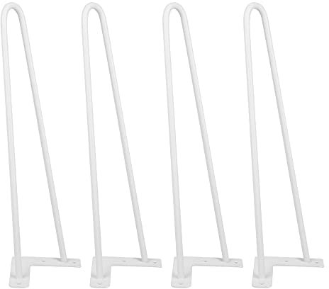 Lot 4 Pieds de Table en épingle à Cheveux, Jambes en métal de Bricolage, 2/3 Barres de Fer, Plus Forte, avec vis et protecteurs de Sol (4 pièces -41cm (Blanc))