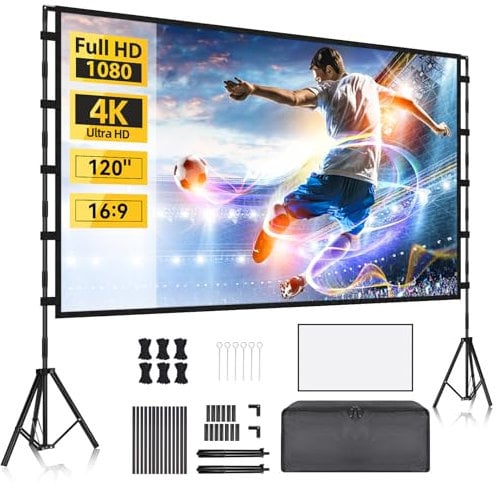 Projector Screen and Stand, blayram Portable Projector Screens, Indoor outdoor 100 inch Projector Screen 16:9 4K HD Movies Projection Screen with Carry Bag for Home Backyard Travel