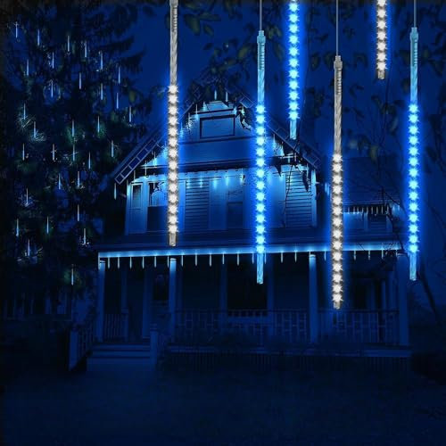LED Lichterkette Außen, 50cm 10Tube 540LEDs Eiszapfen Lichterkette Außen IP65 Wasserdichte Meteorschauer Regen Lichter für Garten/Hochzeit/Party/Weihnachten Dekoration(Blau und Weiß)