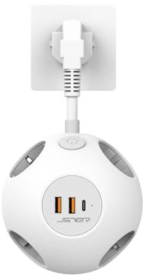 Regleta Pared USB, Ladron Enchufes USB C Regleta Enchufes 3680W con 2 USB A y 1 USB C,Hemisferio Regleta 3 Tomas con Interruptor y 5cm Cable Corto para Viajes en Casa-Blanco