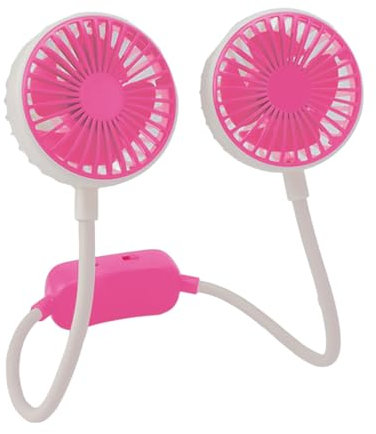 Ventilador Portátil De Cuello Klack De Doble Cabeza - Ventilador Manos Libres Recargable Por USB, Rosa