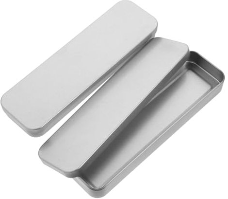 NUOBESTY 2pcs Tinplate Pencil Case and Stationery Organizer Multi-functional Metal Pen Box Silver Color Versatile Storage Container for Office and School Use