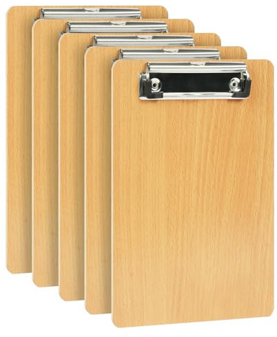 OFFCUP 5pcs Porte-Blocs avec Pince, A5 Planchettes à Pince en bois Porte Document pour Papier D'écriture Memo Dossiers, Porte-Formulaires Format pour Bureau Restaurant
