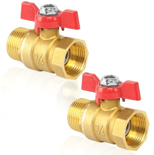 Messing Kugelhahn 3/4 Zoll, 2 Stück Kugelhahn mit Rotem Flügelgriff, Kugelhahn mit Flügelgriff 3/4 IG/AG Messing Absperrventil für Wasserleitungen Wasserhahn
