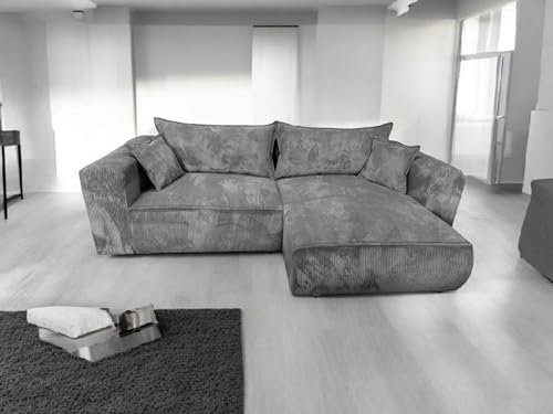 Generisch Ecksofa Berlin 255x160 Cord mit schlaffunktion und bettkasten (Hellgrau, Rechts)