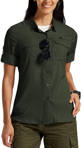 MoFiz Camicia Trekking Donna Maniche Lunghe Bluse Sportiva UPF50+ Button Down Camicia