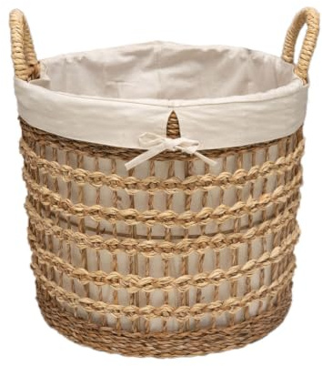 Arthur Cameron - Dhepa Handwoven Lined Seagrass Basket – Woven Storage Basket with Decorative Circular Design Perfect for Living Room, Bedroom, Bathroom & More (Small)