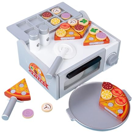 Wooden Pizza Toy - Educational Learning Role Play Activity with Oven | Pretend Play Food - For Ages 3+ The Toy Combines Pizza Slices