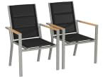 TRIUMPHKEY Gartenstuhl aus wetterfestem mit Armlehnen, Aluminium Outdoor Garten Stapelstühle mit Baumwollsitz für Balkon, Terrasse, Garten - Set aus 2 Stück, DunkelGrau
