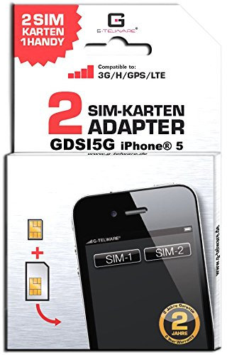 GDSI5G/ SCHNEEWEIß/ 2 Jahre Herstellergarantie!/ Mehrsprachig/Dual SIM DualSIM Adapter kompatibel mit iPhone 5 UMTS/3G/HSDPA/GPS/LTE