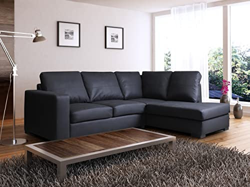 WESTPOINT VENICE BIG CORNER SOFA FAUX LEATHER BLACK RIGHT HAND SIDE