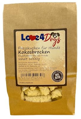 Love4Dogs Kokos-Brocken 1000g für Hunde, 1kg Preßkuchen, vegetarischer Pflege-Snack