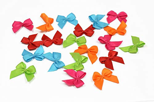 20 Stück Satinschleifen 2,5x3cm (MIX-BU/orange rot fuchsia türkis hellgrün) // Deko Schleifen für Hochzeit Taufe Kommunion Applikation Streudeko einfarbig