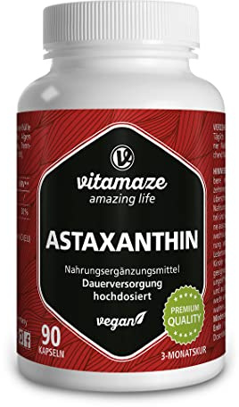 Astaxanthin Kapseln hochdosiert & vegan, 4 mg natürliches Astaxanthin Pulver aus der Blutregenalge, 90 Kapseln für 3 Monate, ohne Zusatzstoffe, Made in Germany