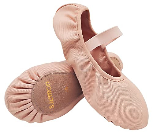 s.lemon Ballet Shoe,Girls Elastic Ballet Slippers Stretch Canvas Dance Shoes for Kids Adult Full Sole 8002 Orange 35