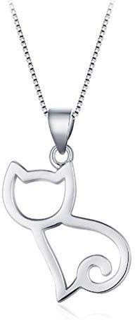Fajewellery Damen Kette 925 Sterling Silber Katze Kätzchen Anhänger | Halskette für Katzenliebhaber,Tierform Schmuck