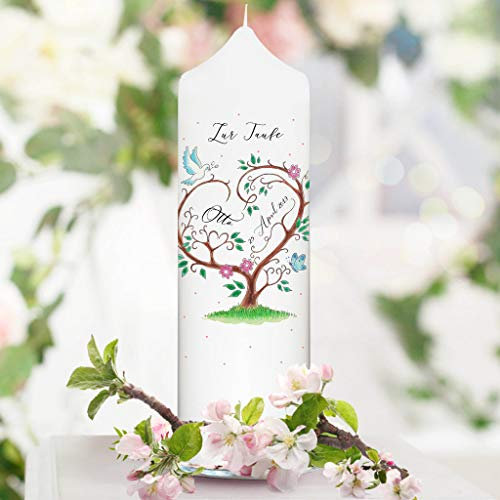 Wandtattoo Loft Taufkerze Baum des Lebens mit Taube und Schmetterling - Kerze zur Taufe, Geburt oder Kommunion – weiß 25 x 7 cm mit Name, Datum, Taufkerze 25 x 7 cm (ohne Taufspruch)