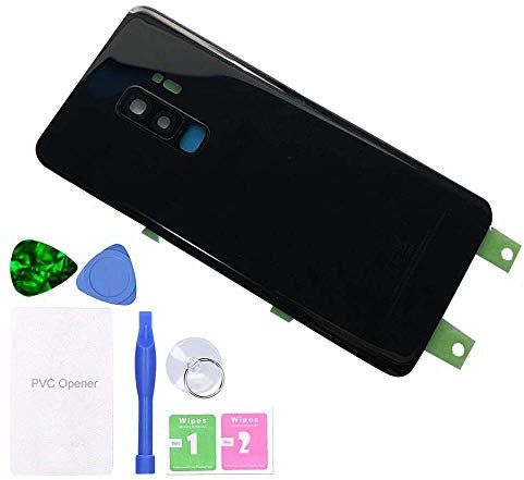 MovTEK Akkudeckel Backcover Rückseite Glas Original Ersatz für Samsung Galaxy S9 Plus G965F S9+ Schwarz (Midnight Black) Reparatur Set mit Kleber Kameraglas